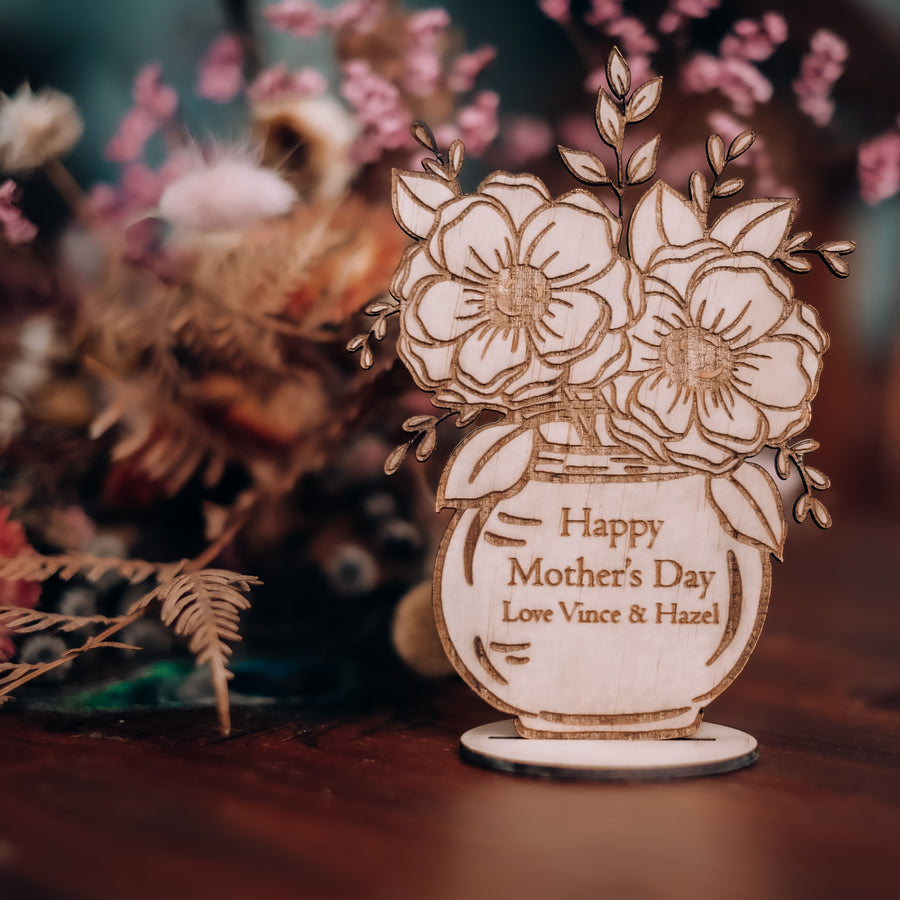 Personalised Mother's Day Wooden Flowers Card Magnet