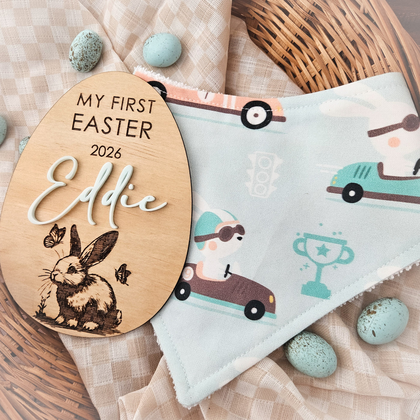 Personalised My First Easter Plaque and Bib Set