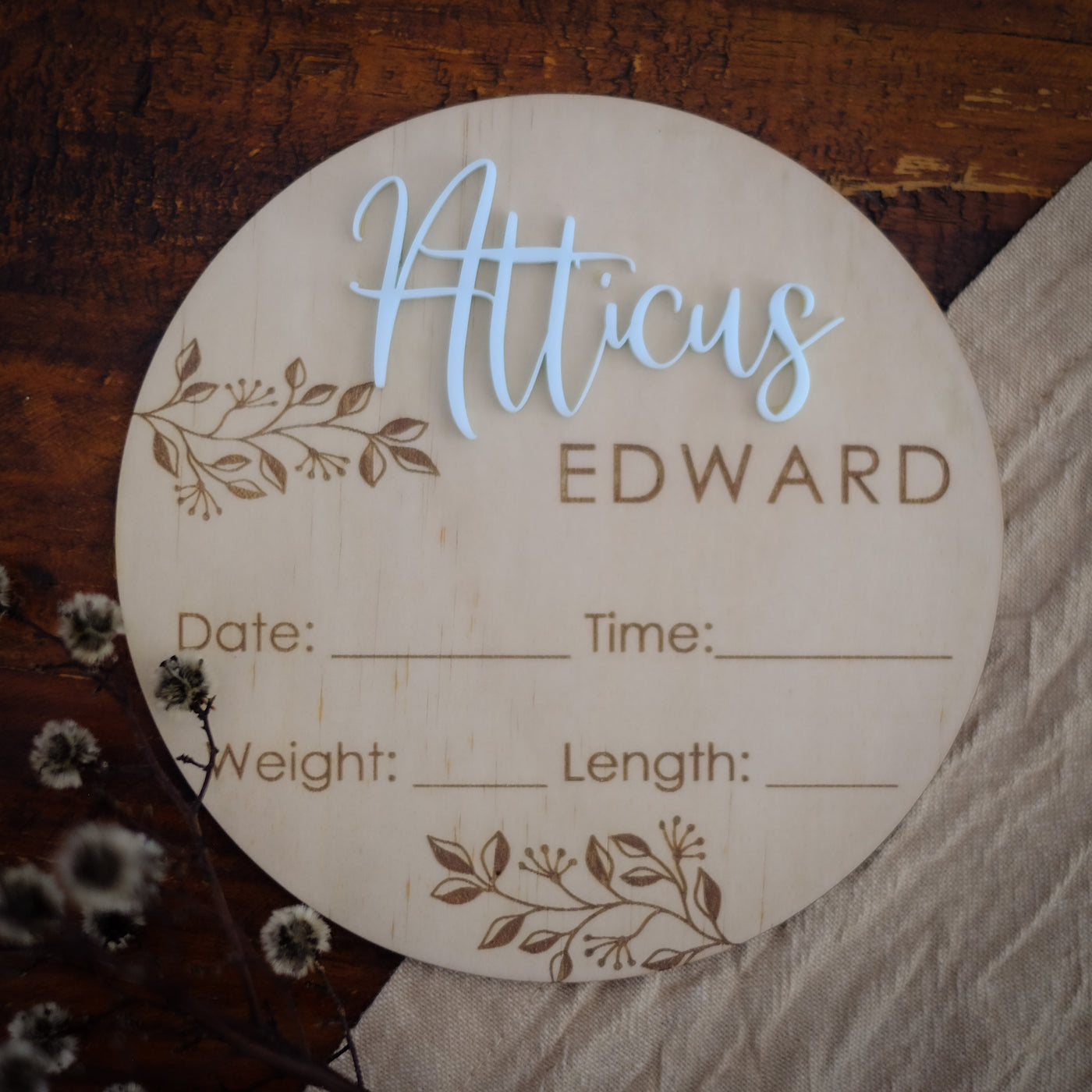 Baby Name Announcement Plaque Birth Details Branches