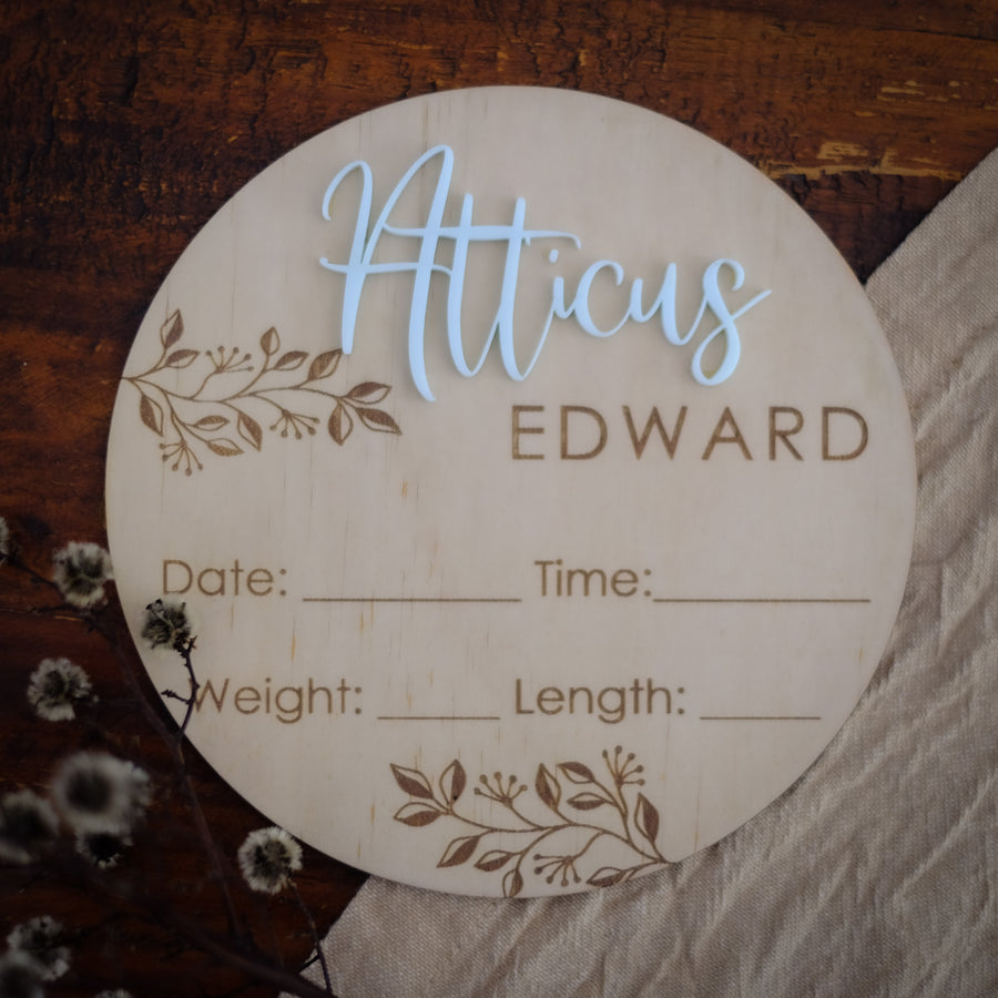 Baby Name Announcement Plaque Birth Details Branches