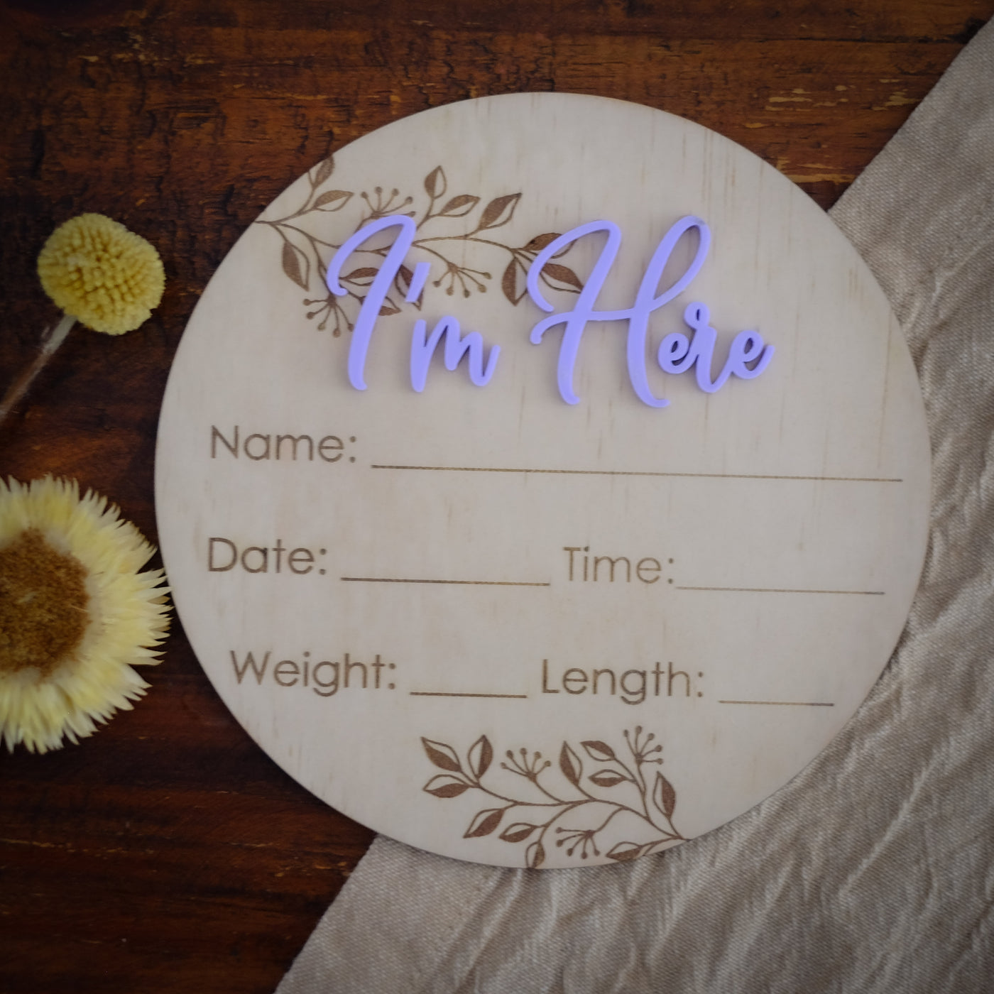 I'm Here Announcement Plaque Birth Details