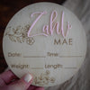Baby Name Announcement Plaque Birth Details Flowers
