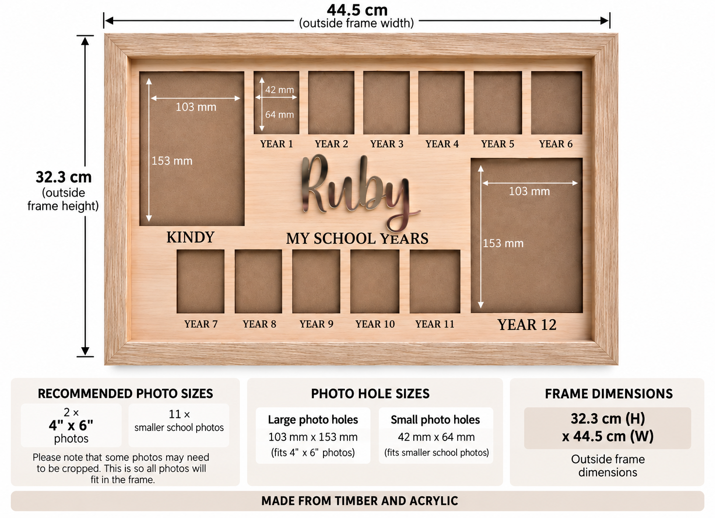 Personalised School Years Photo Frame Larger Size
