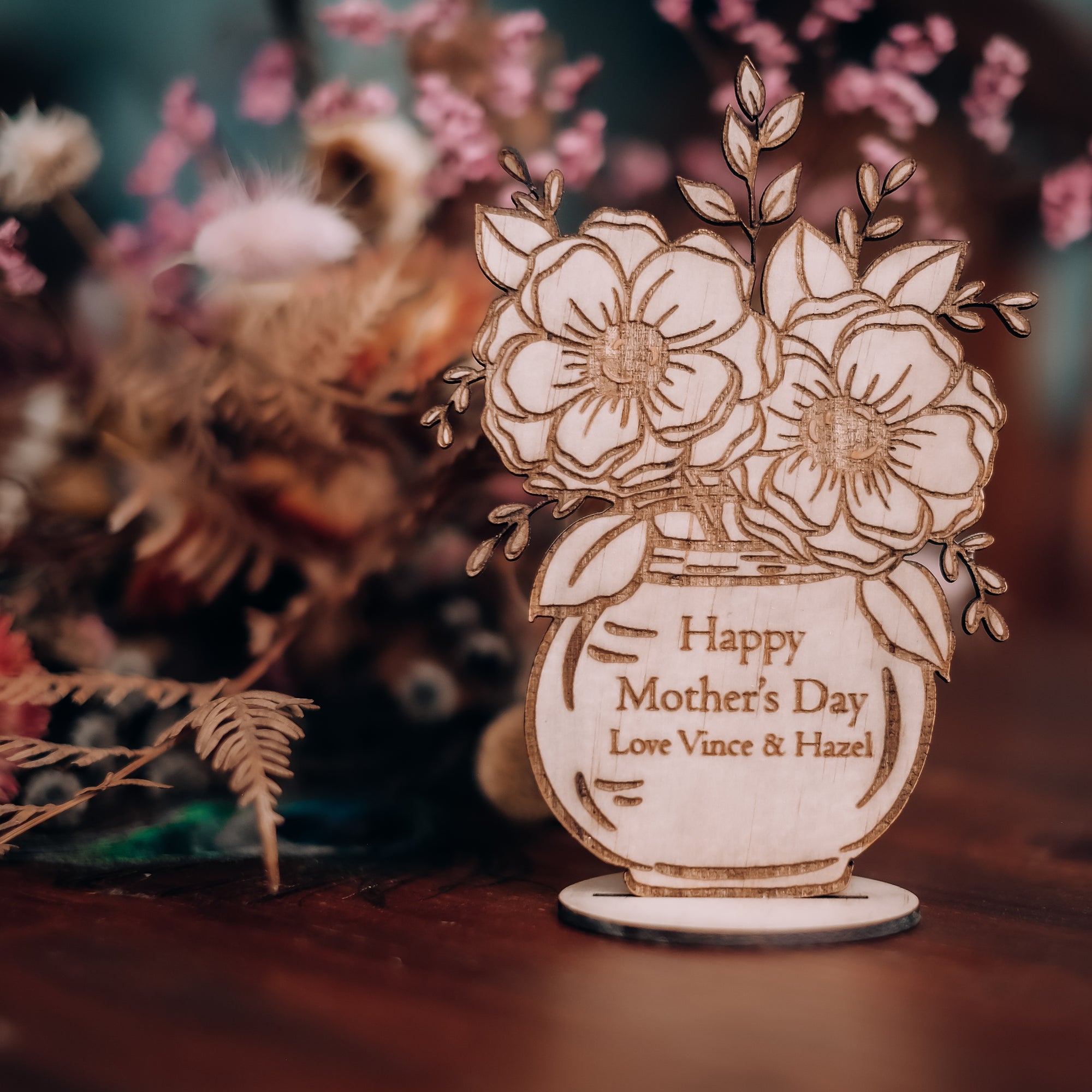 Personalised Mother's Day Wooden Flowers Card Magnet